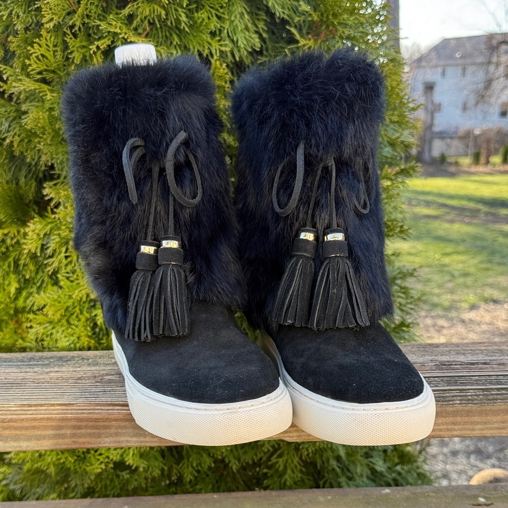 Tory Burch Anjelica Real Fur Cuff Boots Size 10 - Picture 2 of 7